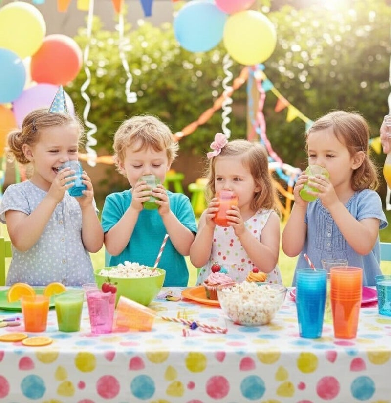 MATANA - 80 Mixed Neon Coloured Plastic Cups Mini Kids Glasses for Juice, Fizzy Drinks or Cocktail Shots at BBQ Garden Picnic Birthday Party - 8cm / 210ml - Image 4